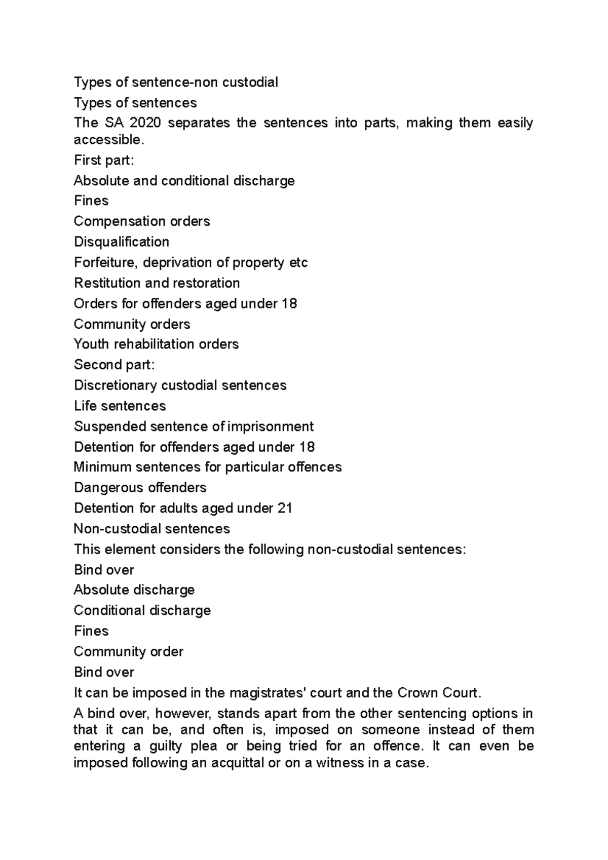 Types of sentence Non custodial - Types of sentence-non custodial Types ...