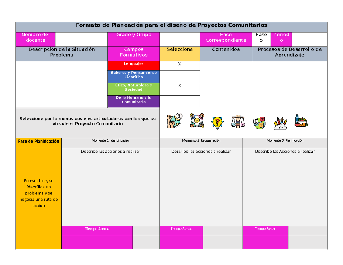 Formato de Planeación para Proyectos Comunitarios - Docente y Grado ...