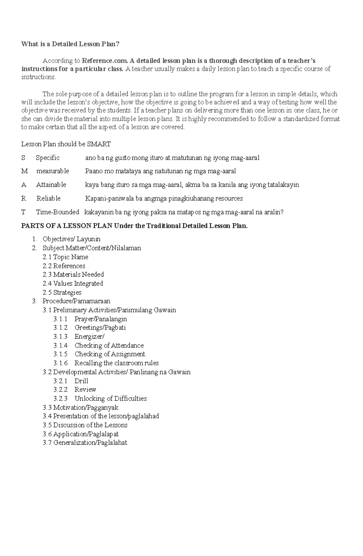 Parts of a Detailed Lesson Plan: Structure & Importance - Studocu