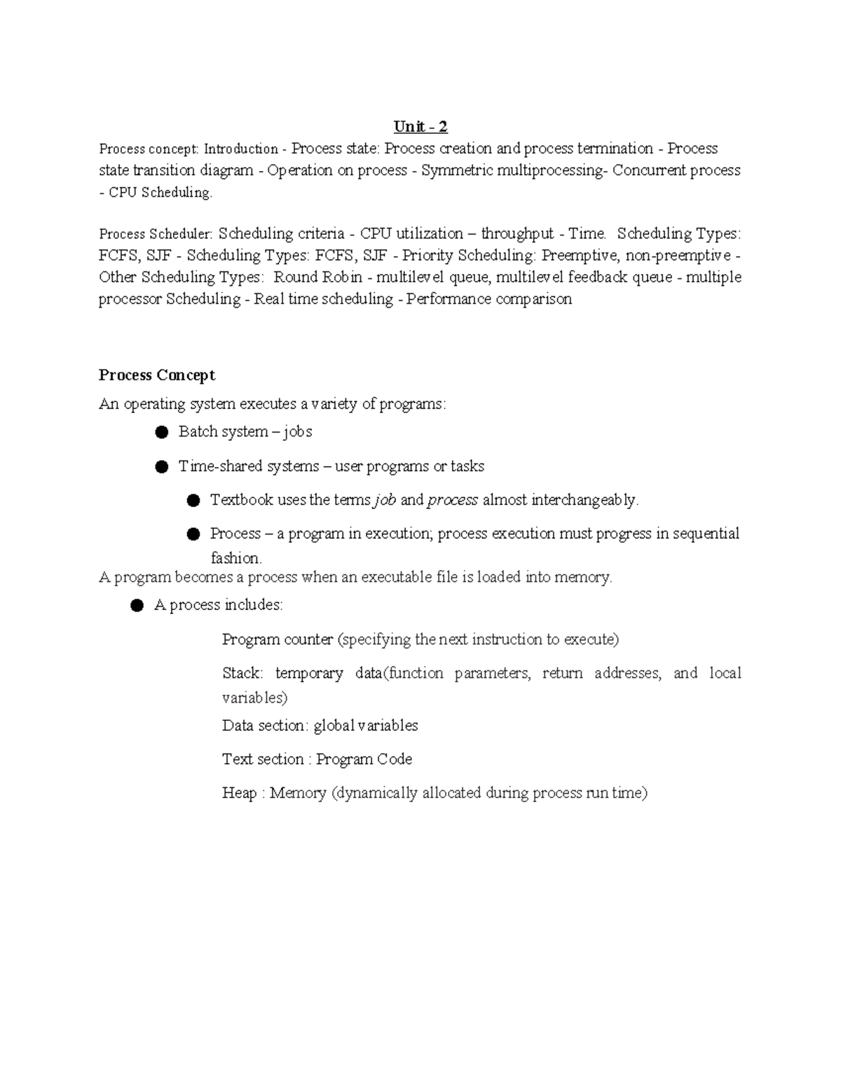 Operating Systems - Unit II: Process Concepts and Scheduling Techniques ...