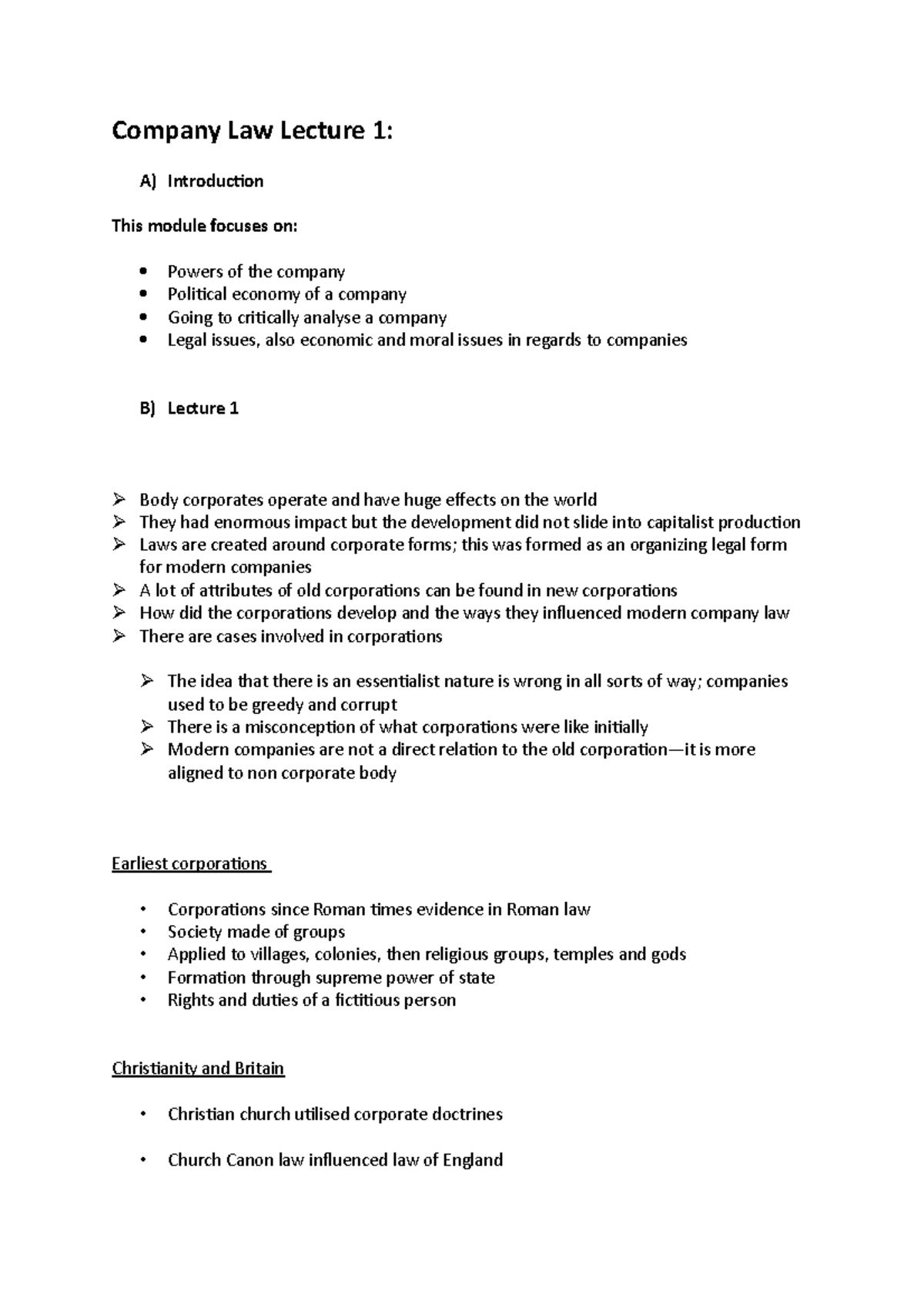 Company Law Lecture 1: Overview of Corporations and Their Evolution ...