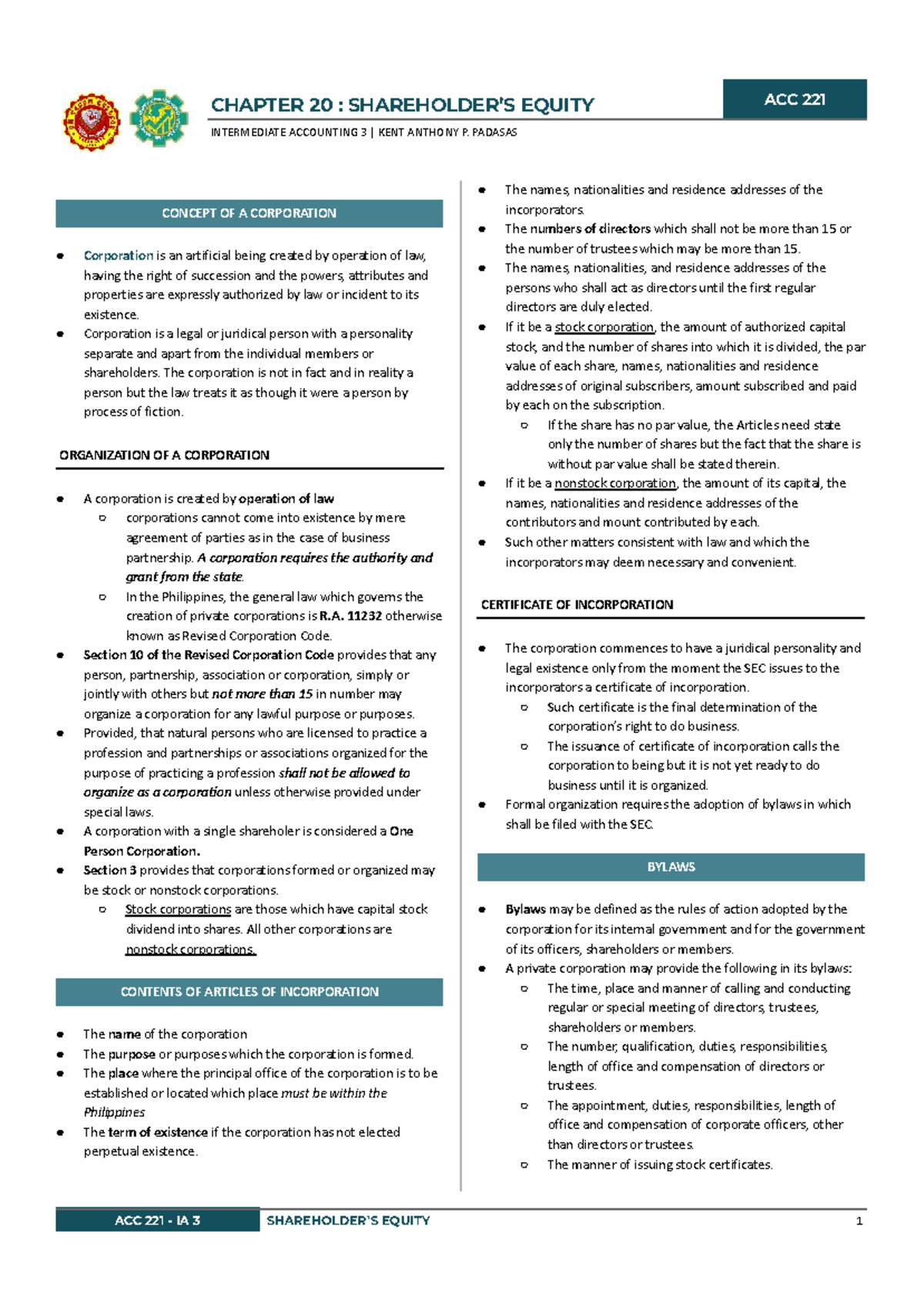 ACC 221 CHAPTER 20: EQUITY IN INTERMEDIATE ACCOUNTING 3 - Studocu