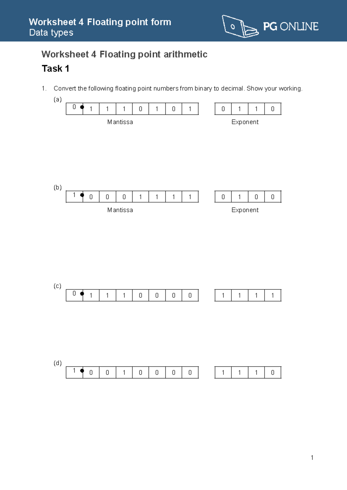 Data Types Worksheet 4: Floating Point Arithmetic Tasks - Studocu