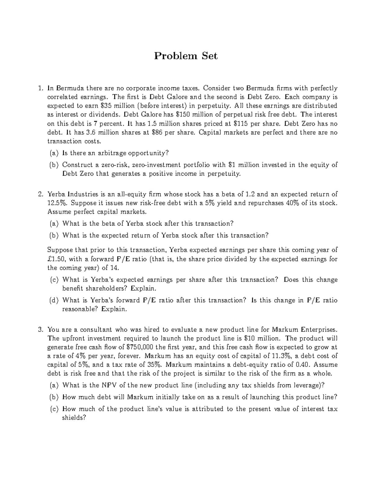FN2191_4.1 Capital Structure I Problem Set Analysis and Solutions - Studocu