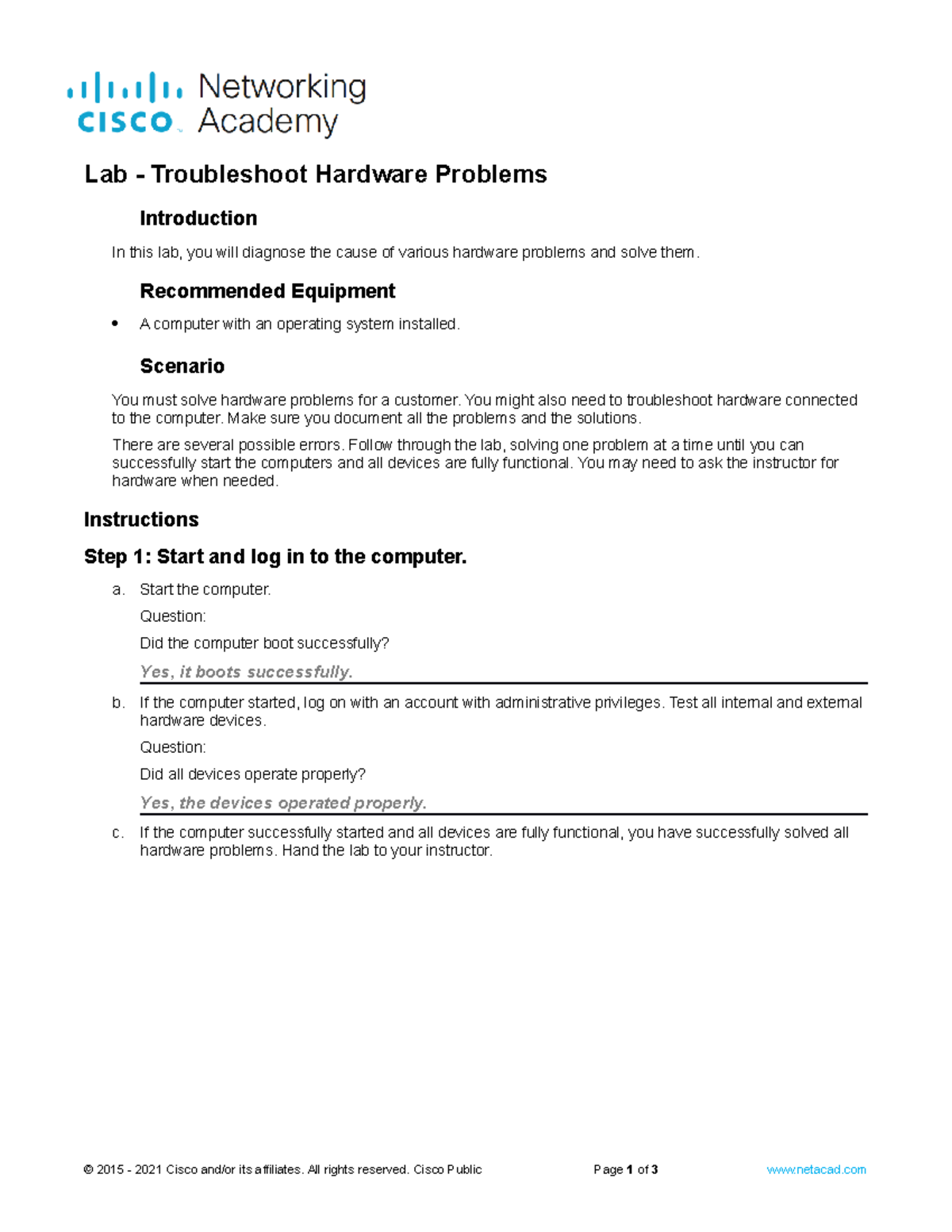 CPE 103 Lab 2.2: Diagnosing and Troubleshooting Hardware Issues - Studocu