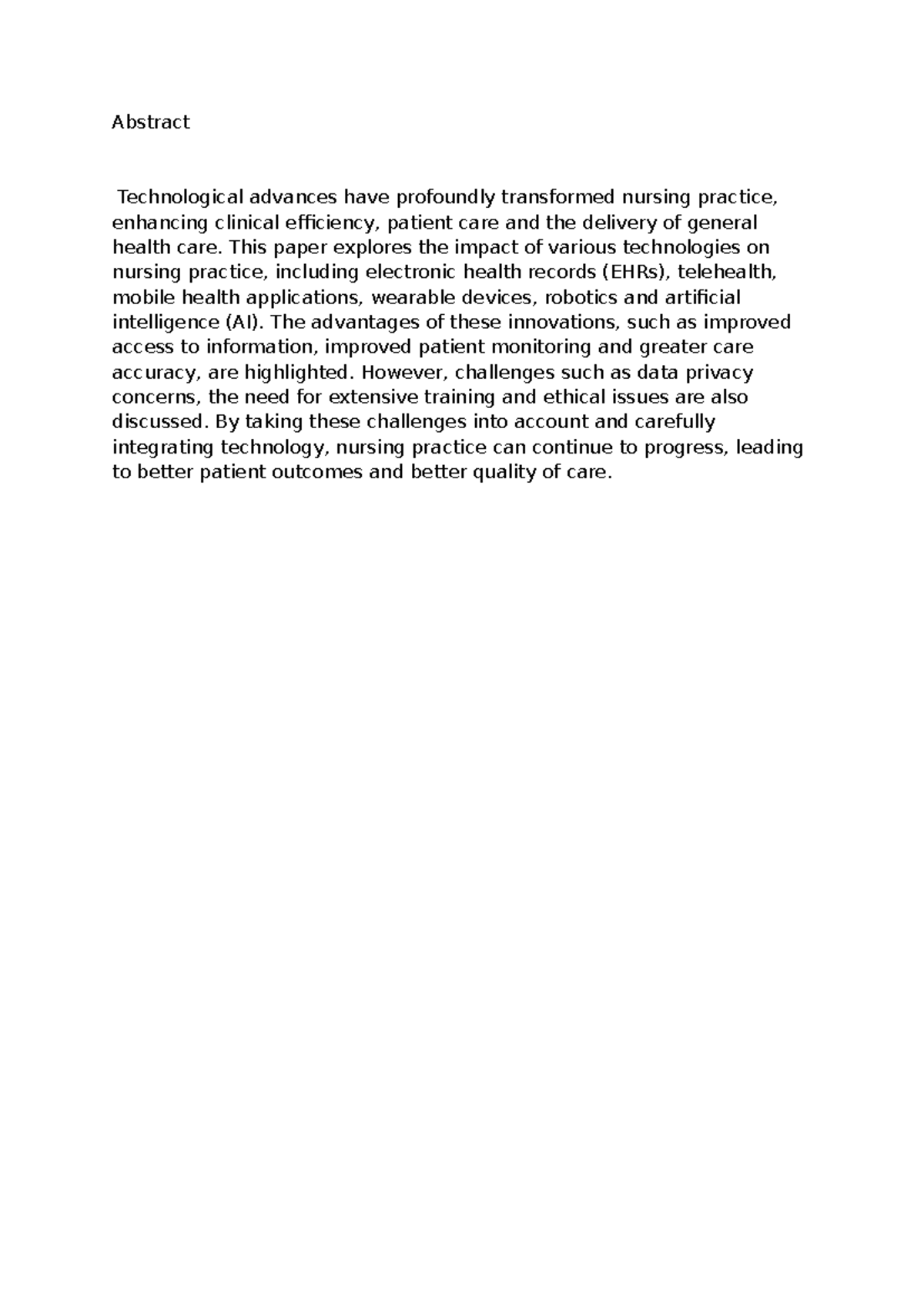 Impact of Technology on Nursing Practice: An Abstract Research Study ...