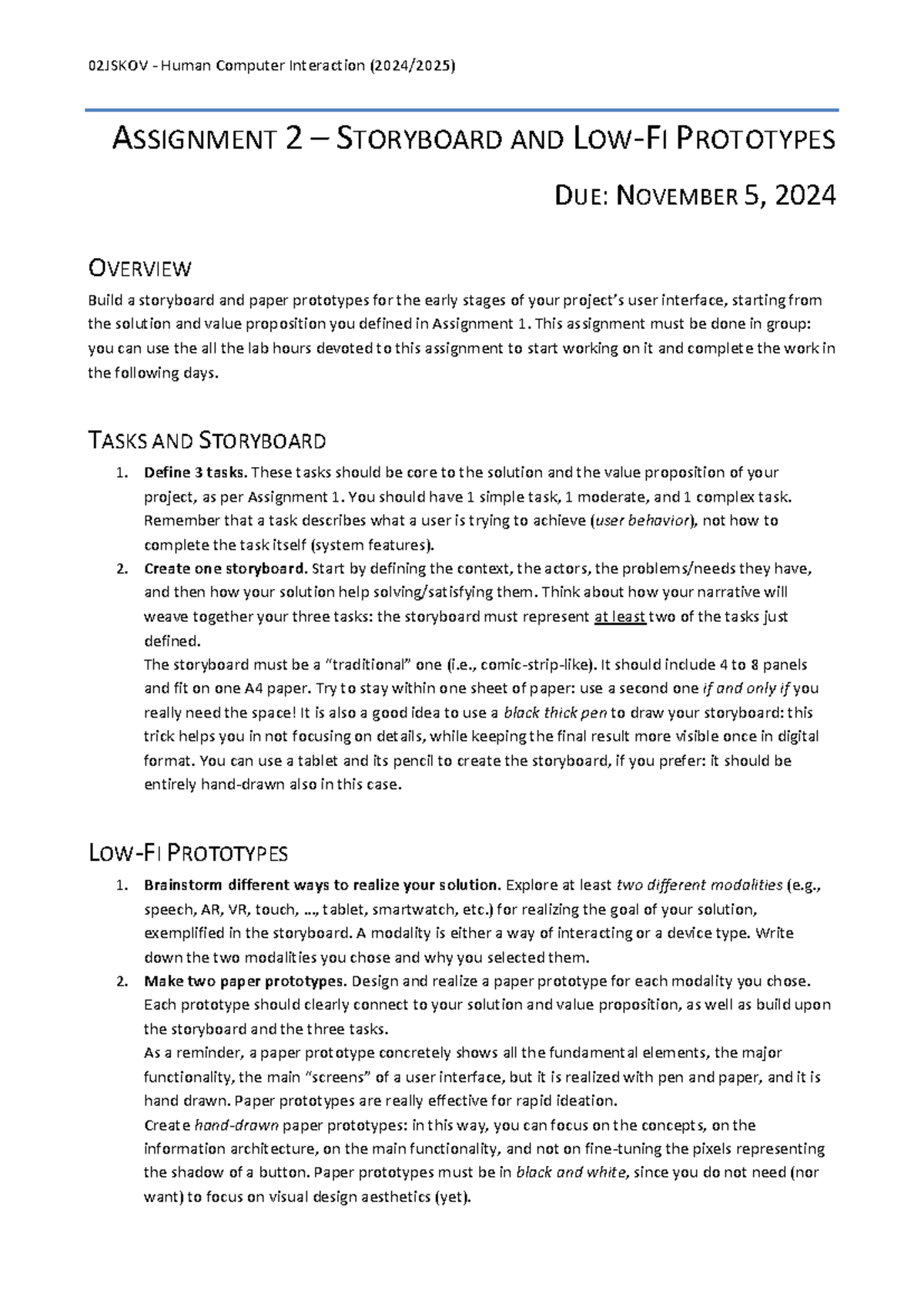 02JSKOV Human Computer Interaction A2: Storyboard & Prototypes Guide ...