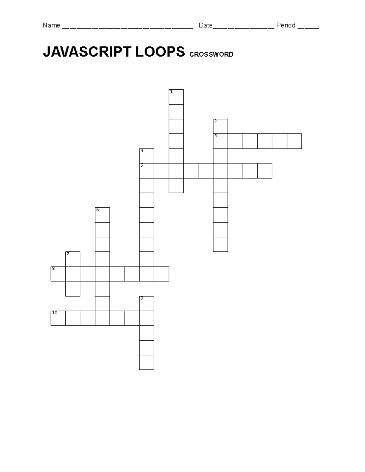 Crossword - Javascript Loops Apcsp - Name ...