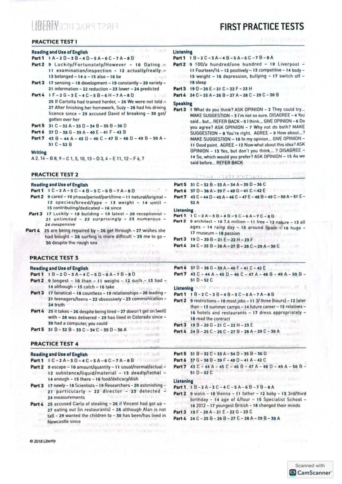 LIBERTY FIRST PRACTICE TESTS: READING & LISTENING PART 1-5 - Studocu