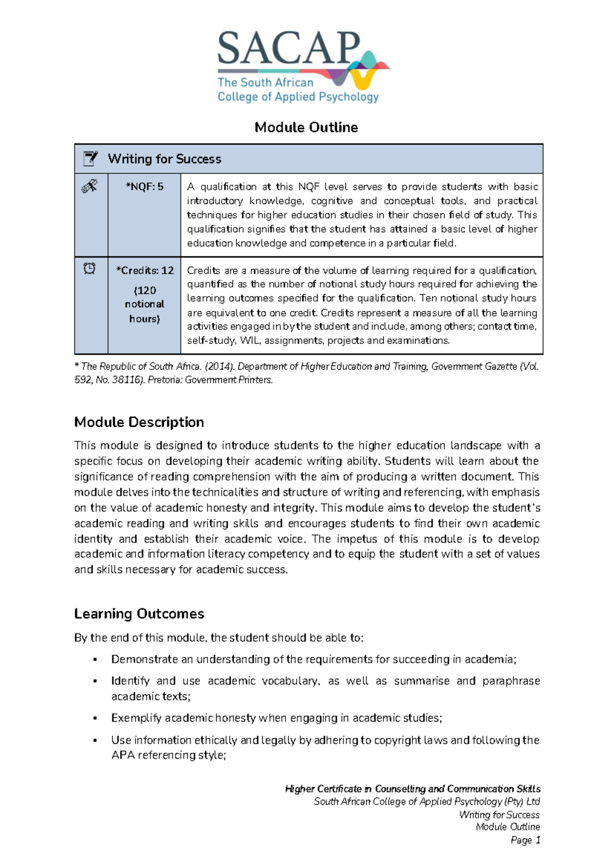 HC (CCS) - Writing for Success Module Overview and Learning Guide - Studocu