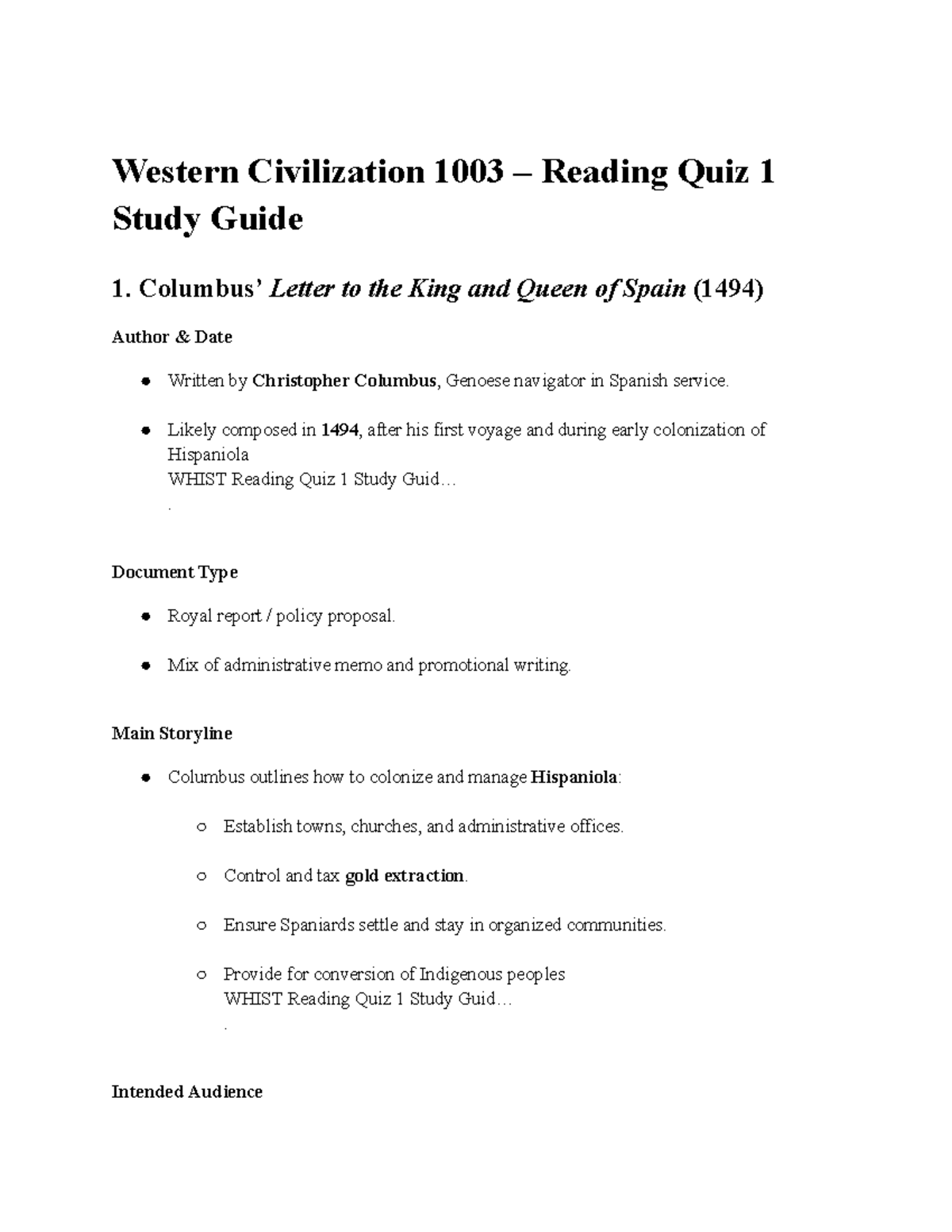 Western Civilization 1003 - Reading Quiz 1 Study Guide: Key Texts ...