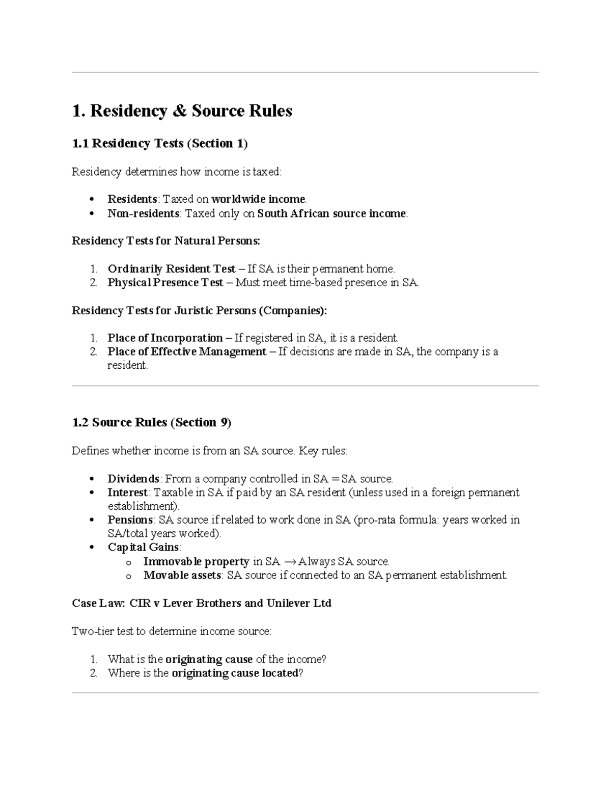 International Tax Provisions document - 1. Residency & Source Rules 1 ...