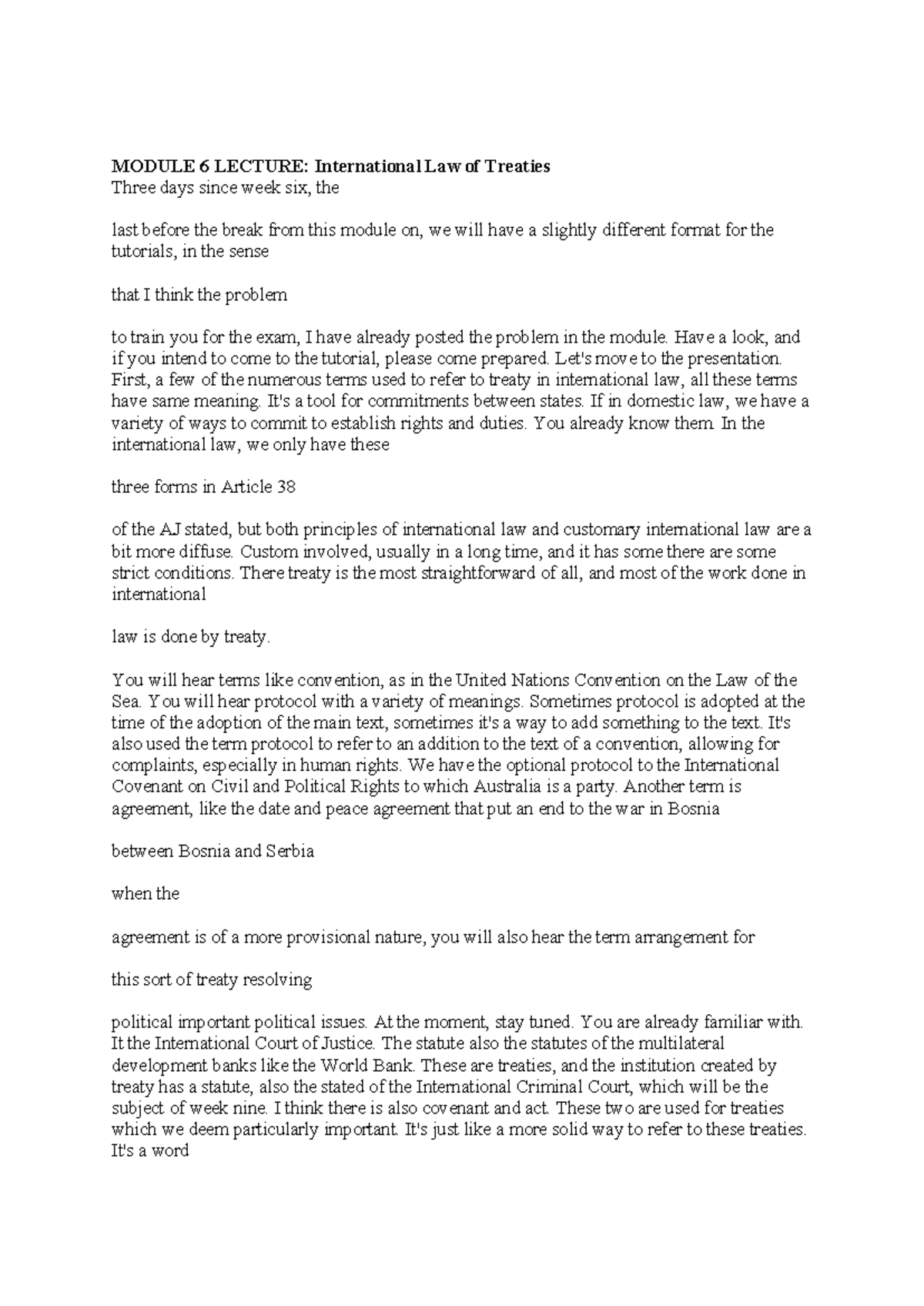 LAW2222 Module 6 - Lecture Notes: International Law of Treaties - Studocu