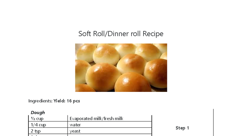 Soft Roll Recipe: Step-by-Step Guide for 16 Pieces - Studocu