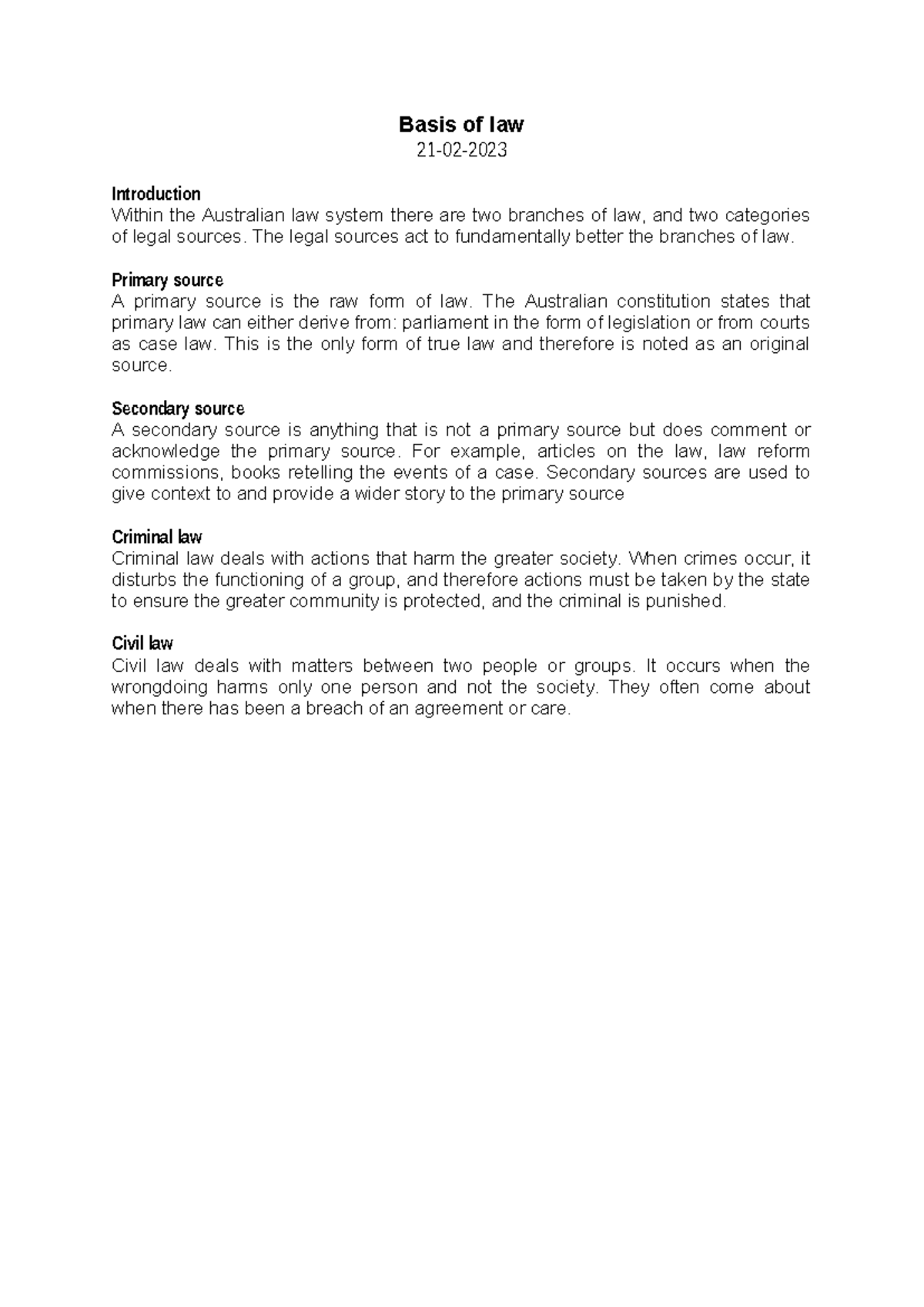 Basis of law - Basis of law 21-02- Introduction Within the Australian ...