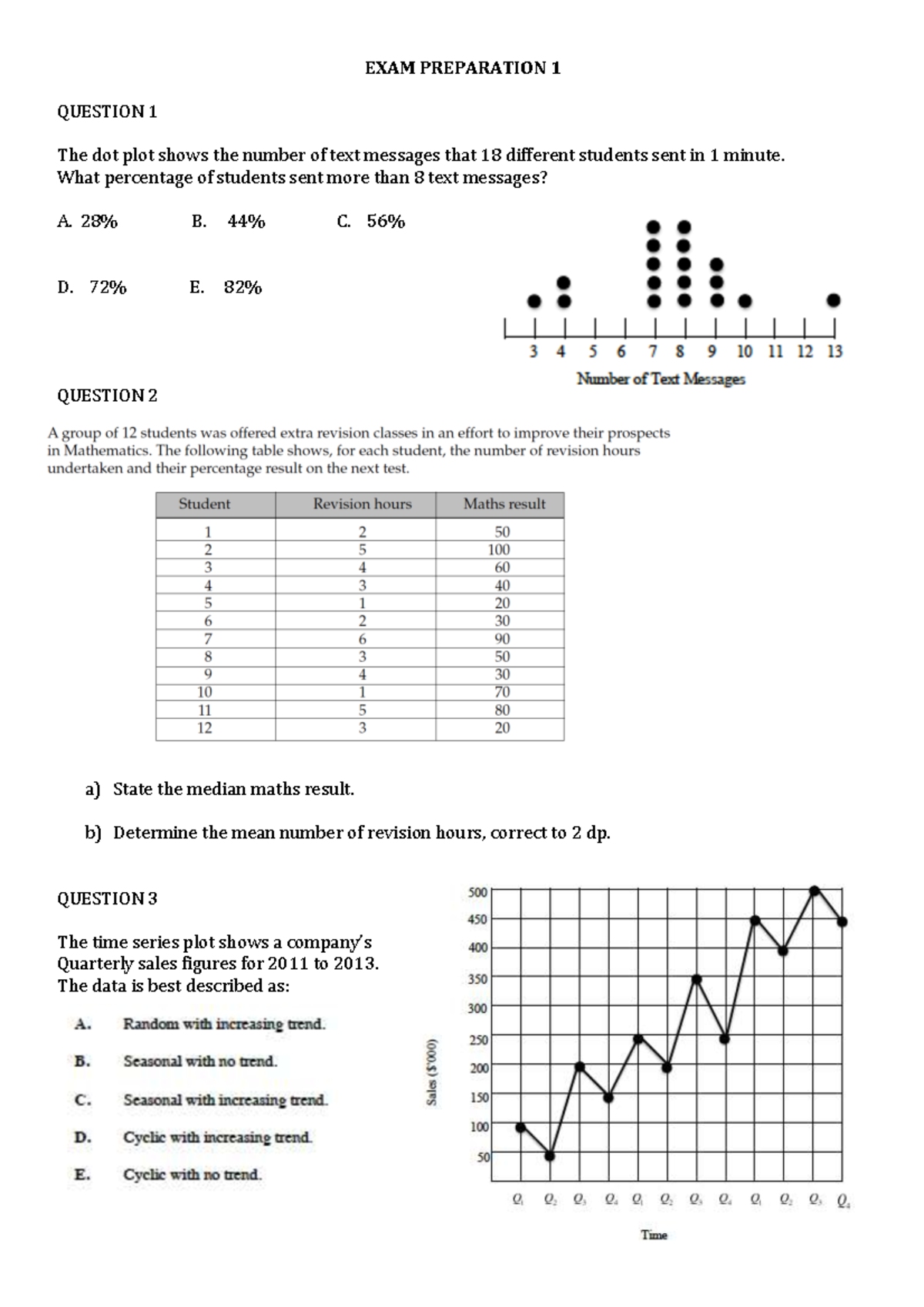 Data Analysis and Statistics - Exam Prep Questions 1-8 - Studocu