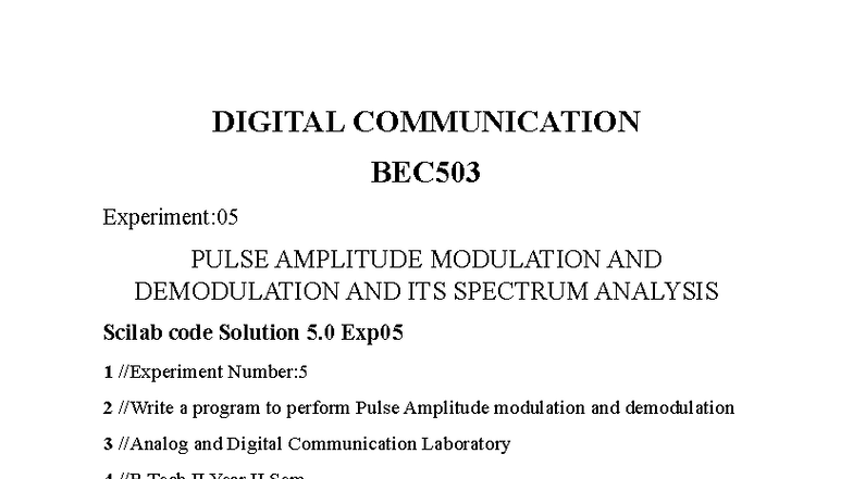 Bec503 Digital Communication Lab Pulse Amplitude Modulation Experiment
