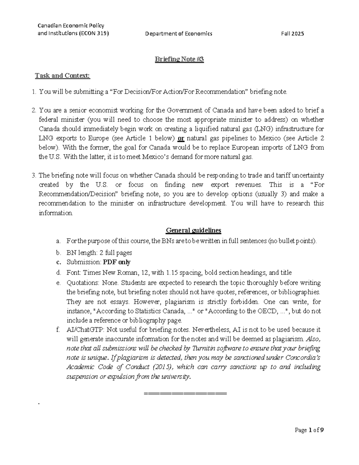 Briefing Note #3: LNG Infrastructure vs. Pipeline Development (ECON 319 ...