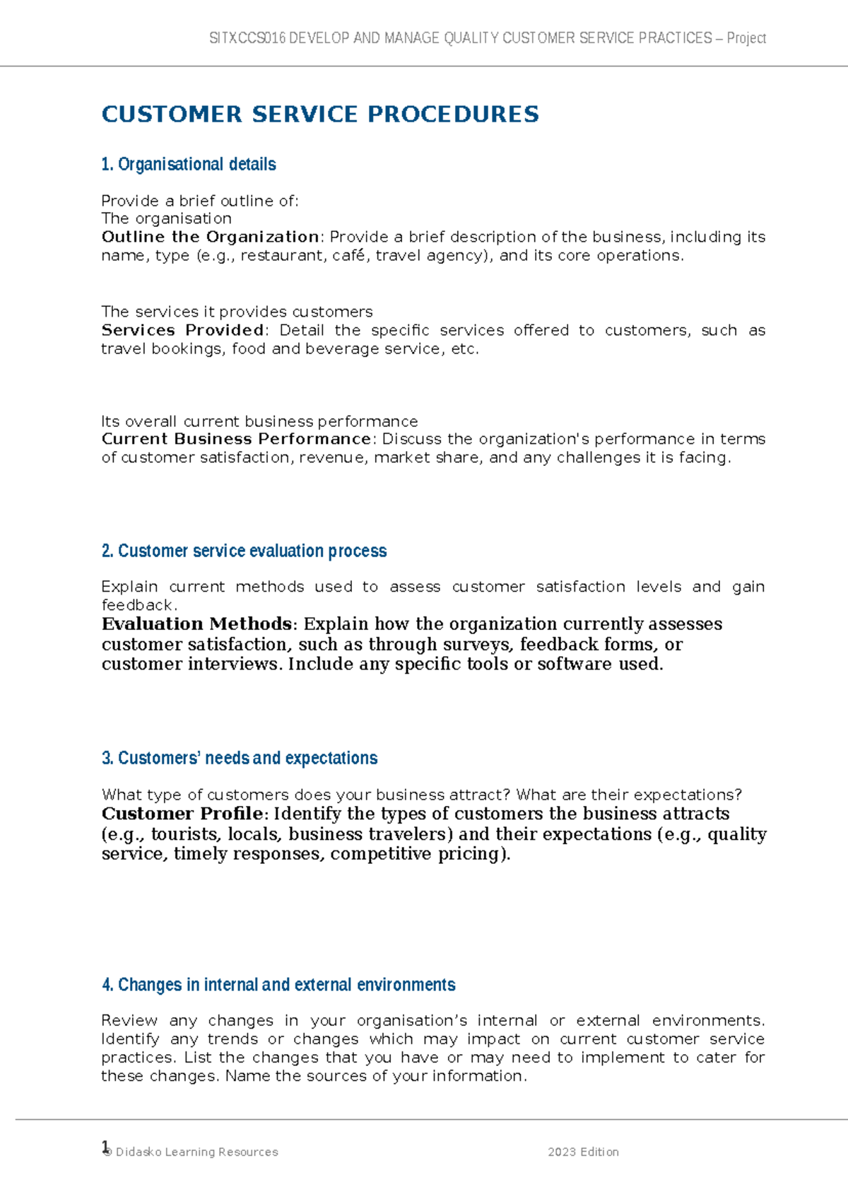 Assessment C: Customer Service Procedures and Evaluation Guidelines ...