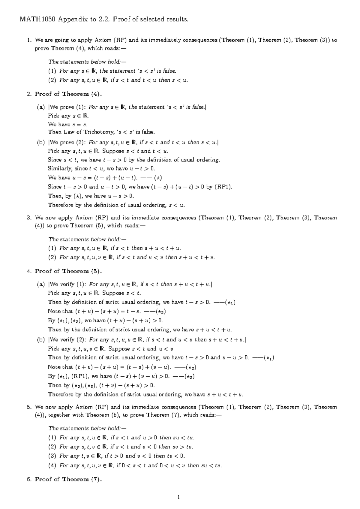 MATH1050 Appendix 2.2: Proofs of Selected Theorems and Results - Studocu