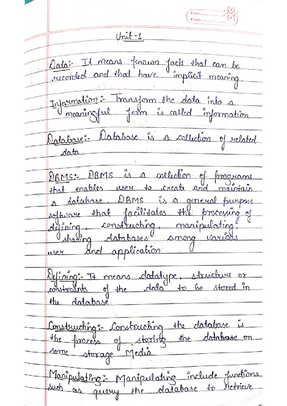 DBMS Notes: Understanding Data Management Concepts and Structures - Studocu