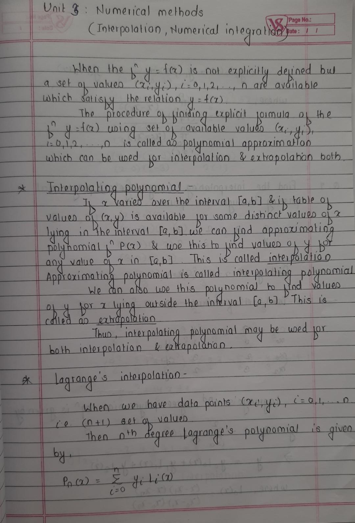 M3 Unit 3: Numerical Methods - Interpolation & Integration Notes - Studocu
