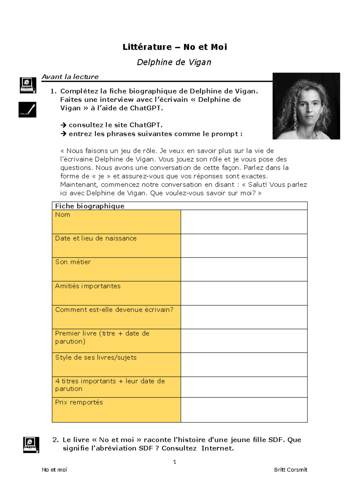 Tâche 1: Extrait Littéraire du Roman "No et Moi" - Delphine de Vigan ...