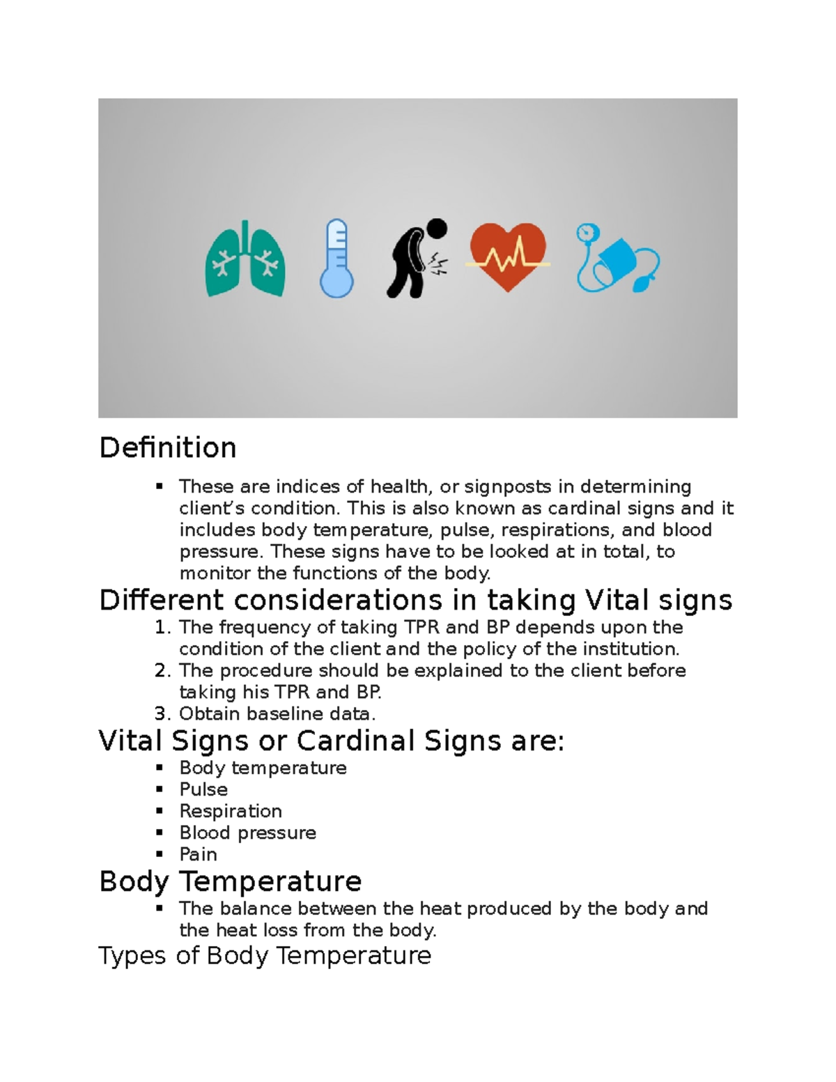 Vital Signs Assessment: Understanding Definitions and Practices - Studocu