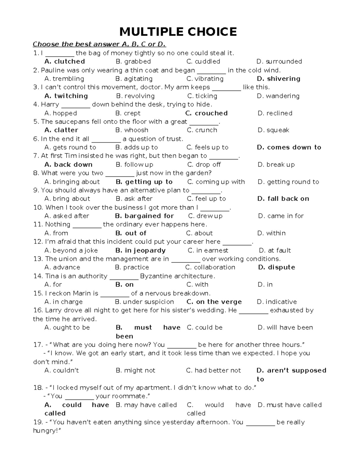Practice-3 - KEY - Multiple Choice Questions for English Exam - Studocu
