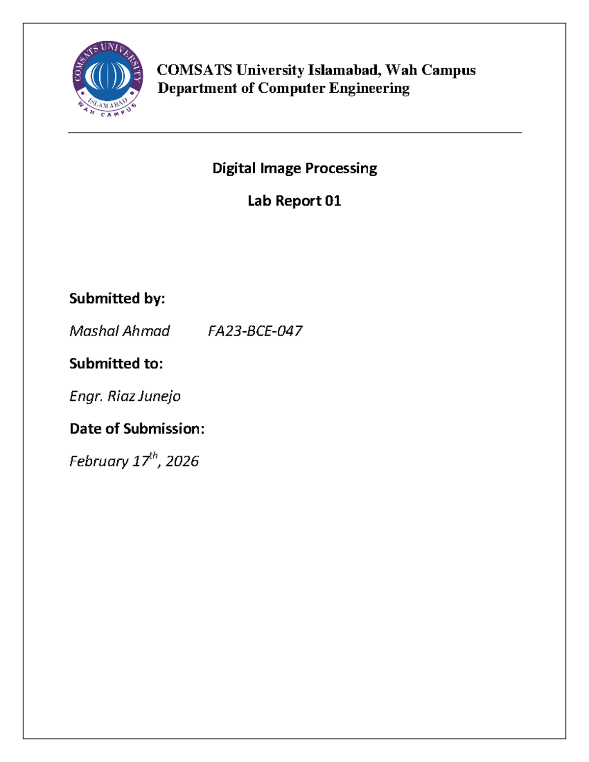 DIP Lab Report 01: Image Acquisition & Display in Python - Studocu