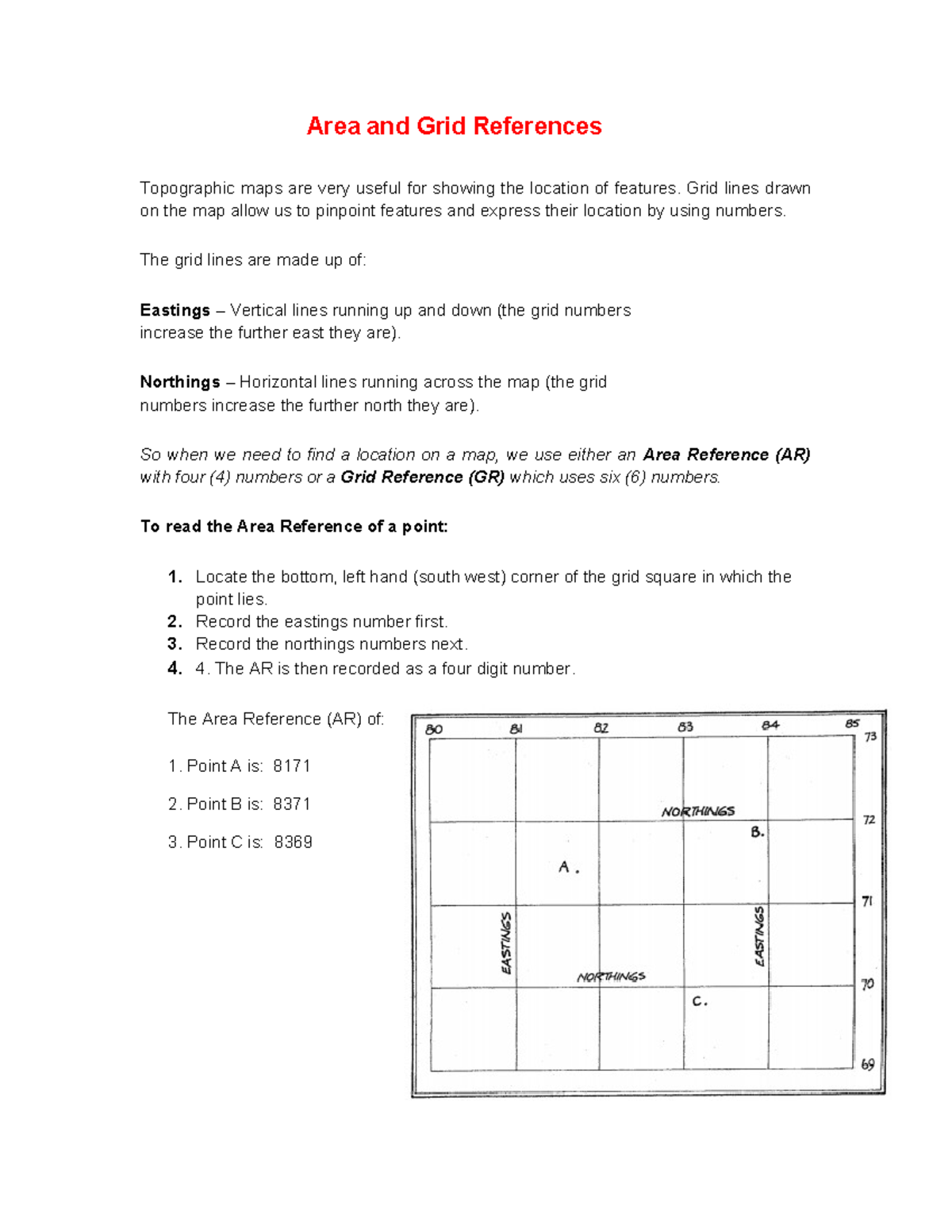 Area and Grid Refernece WS - Area and Grid References Topographic maps ...