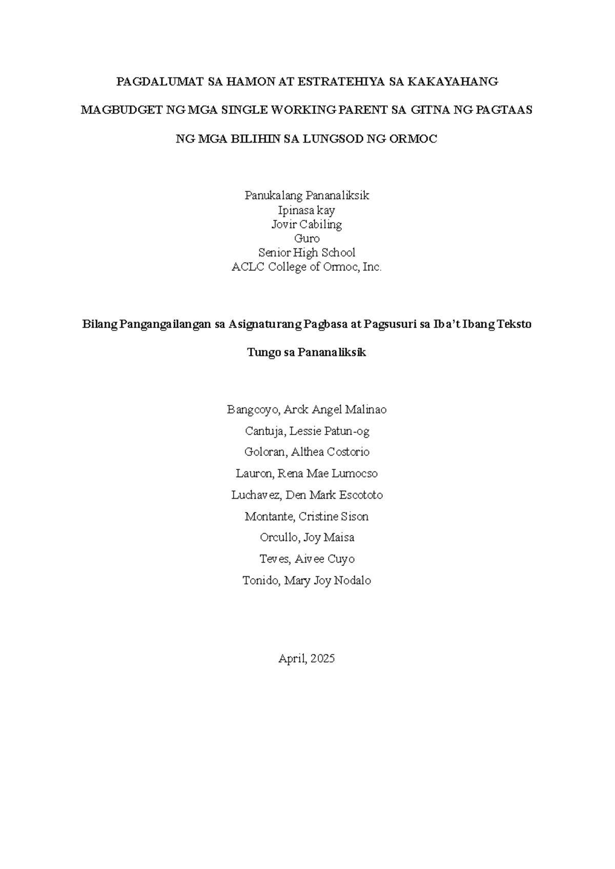 Fil. Research (Final)-1 - PAGDALUMAT SA HAMON AT ESTRATEHIYA SA ...