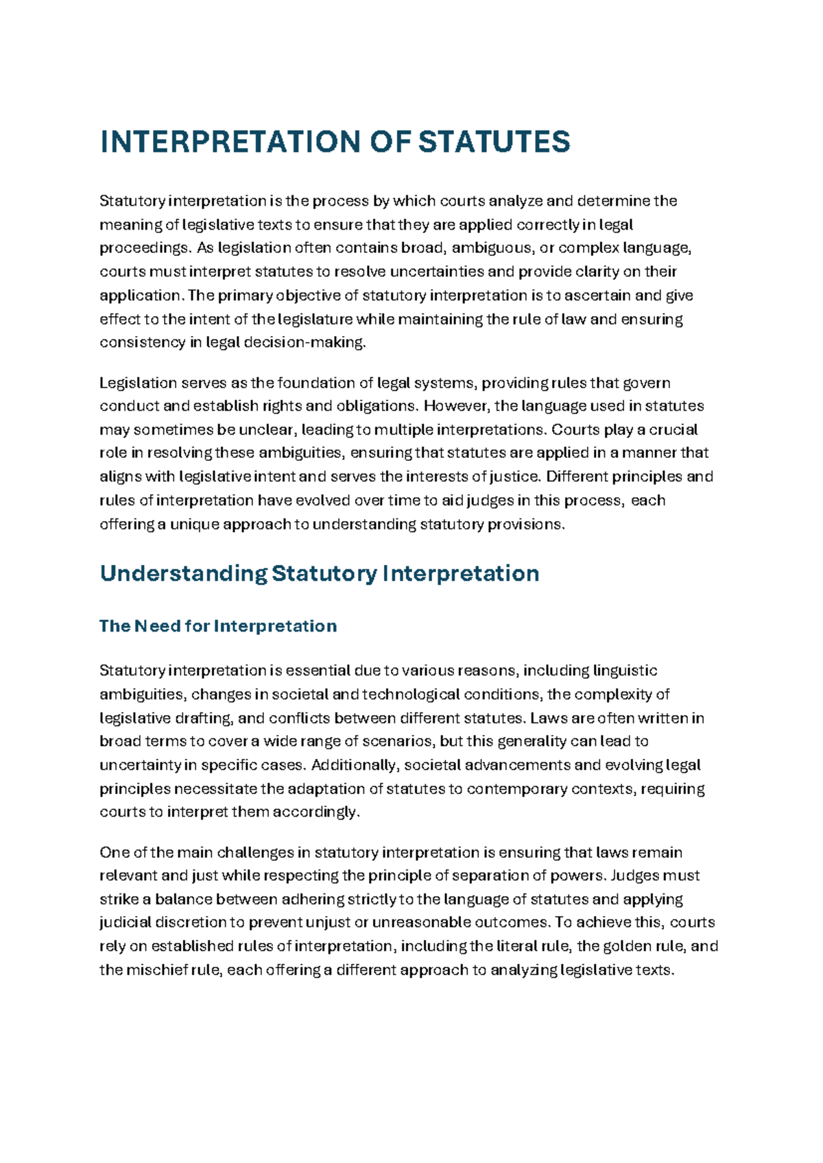 Statutory Interpretation Study Notes - Key Rules and Applications - Studocu