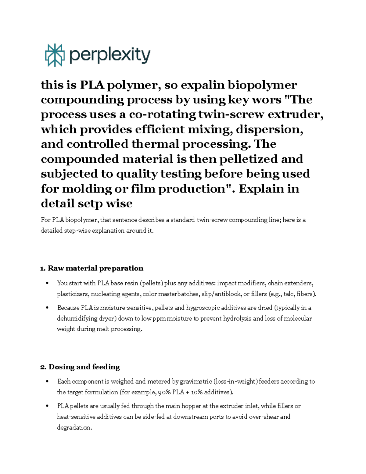 PLA Biopolymer Compounding Process: Step-by-Step Guide - Studocu