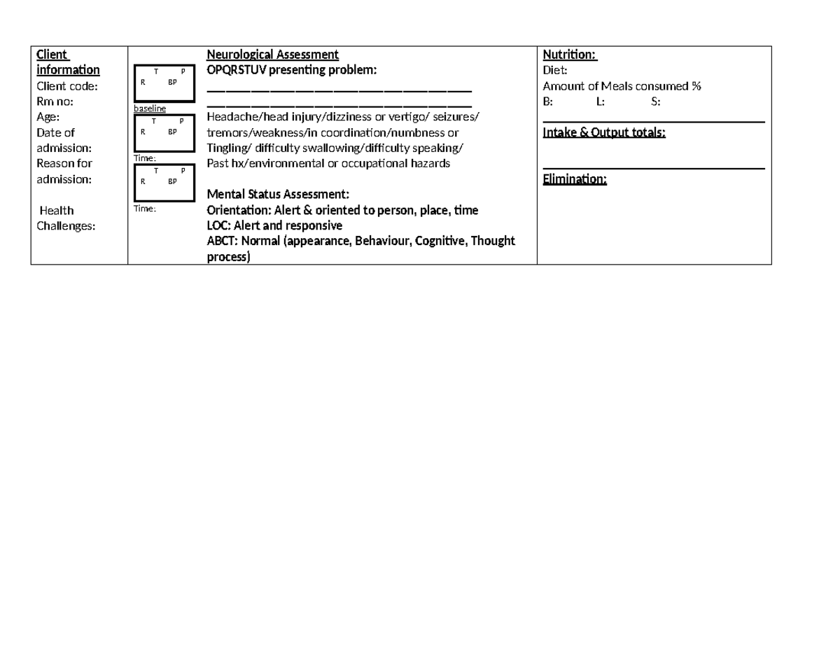 Neurological Assessment Report: Client Info & Findings - Studocu