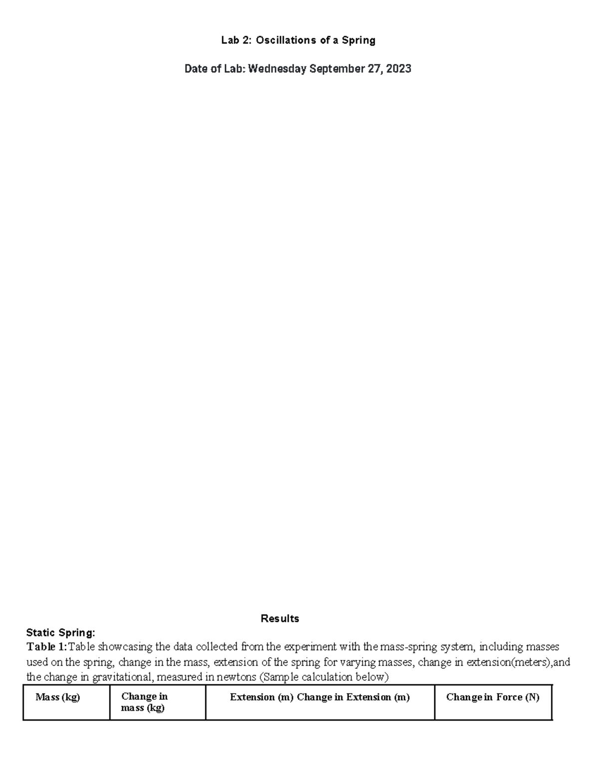 PHYS 130 Final Lab Report: Oscillations of a Spring - Studocu