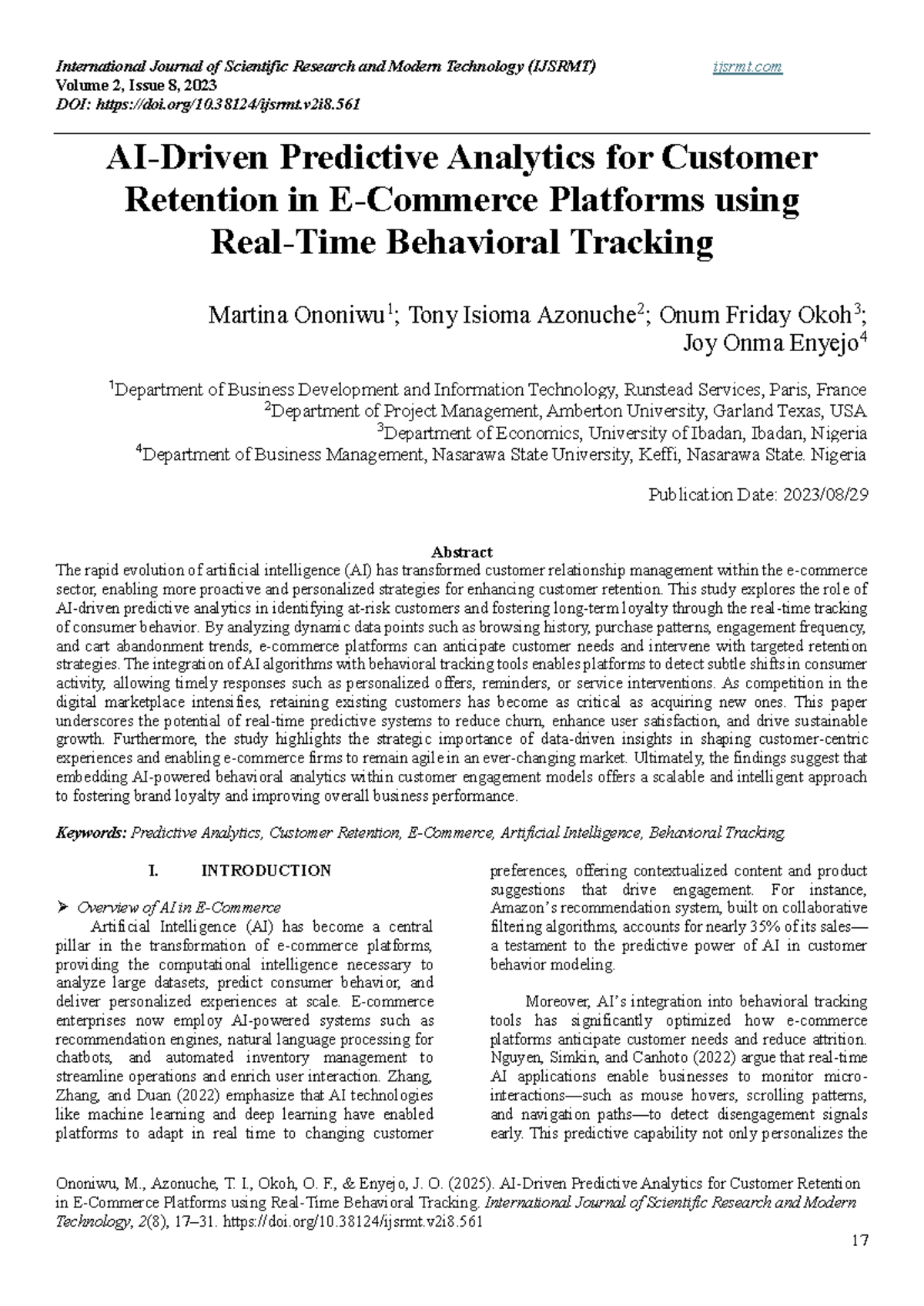 AI-Driven Predictive Analytics for Customer Retention (IJSRMT) - Studocu