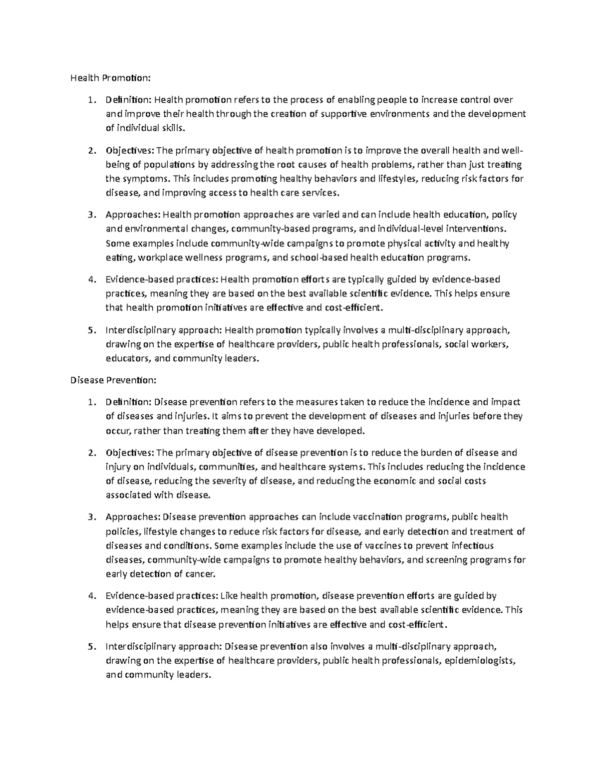 Health Promotion and Disease Prevention: Fundamentals of Nursing - Studocu
