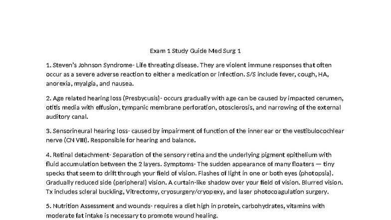 MED SURG 1 Exam 1 Study Guide: Key Concepts & Conditions - Studocu