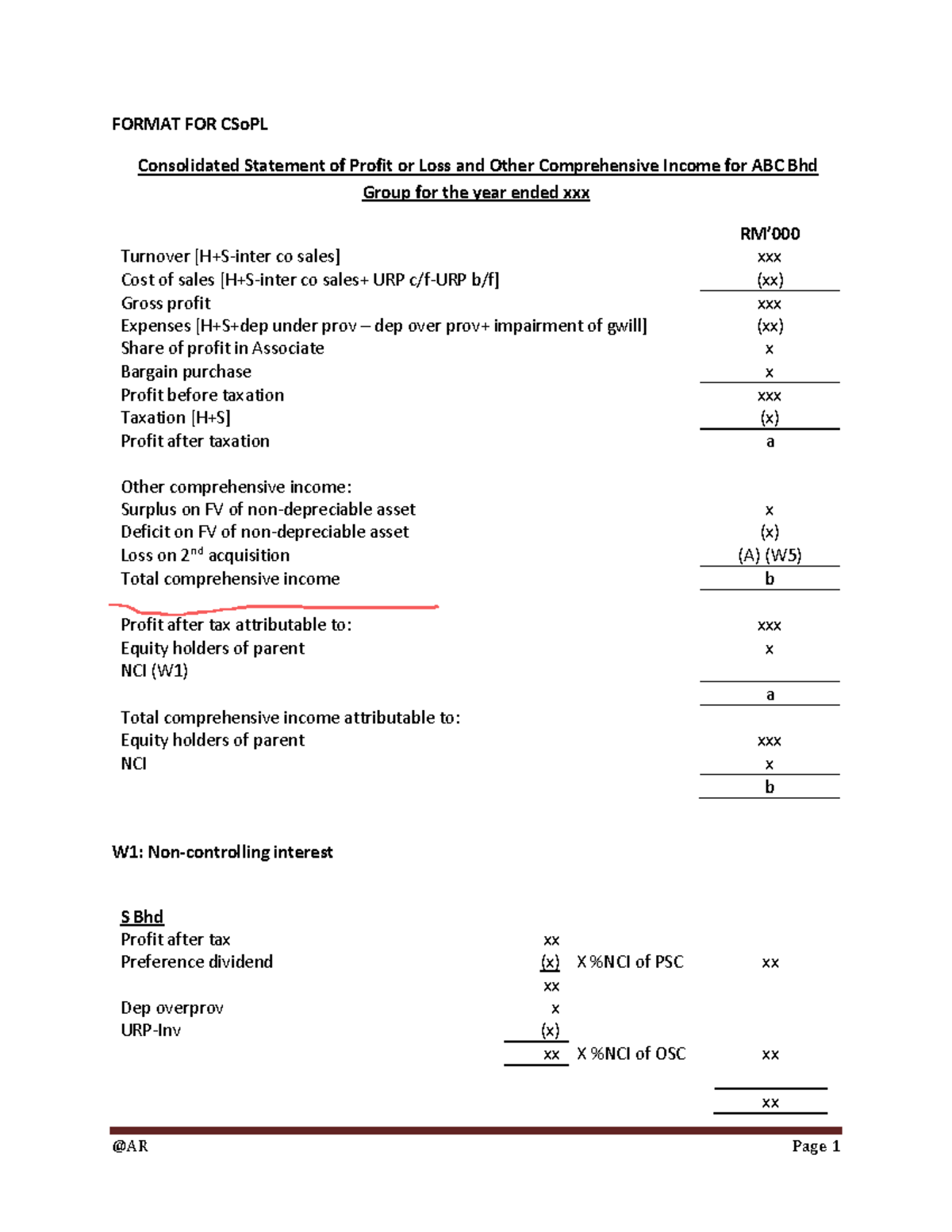 CSoPL Format for Consolidated Statement of Profit or Loss and OCI - Studocu
