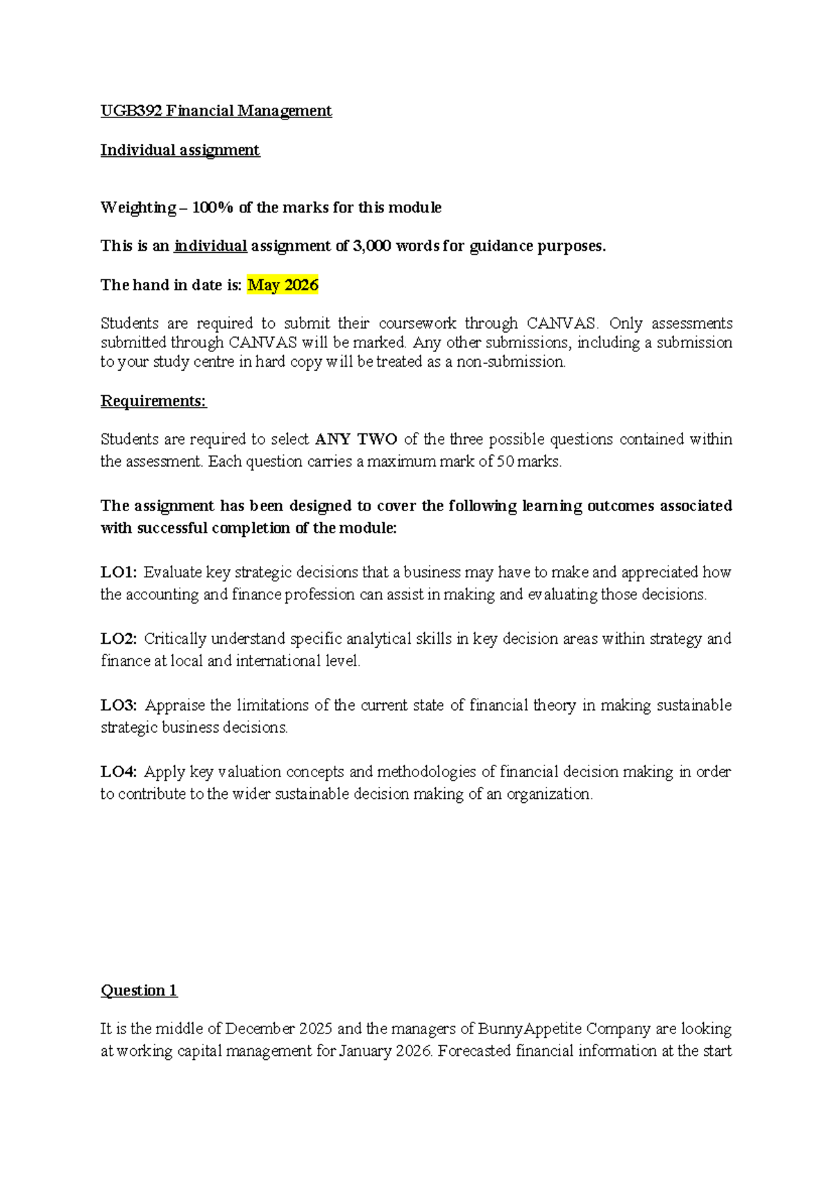 UGB392 Financial Management Individual Assignment Overview and ...