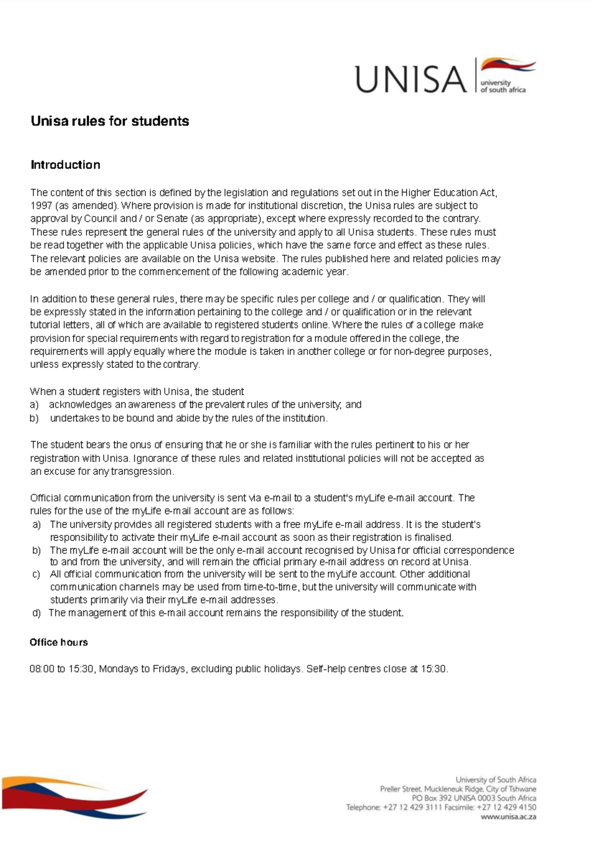 Unisa Rules for Students: Comprehensive Guide 2020 - Studocu