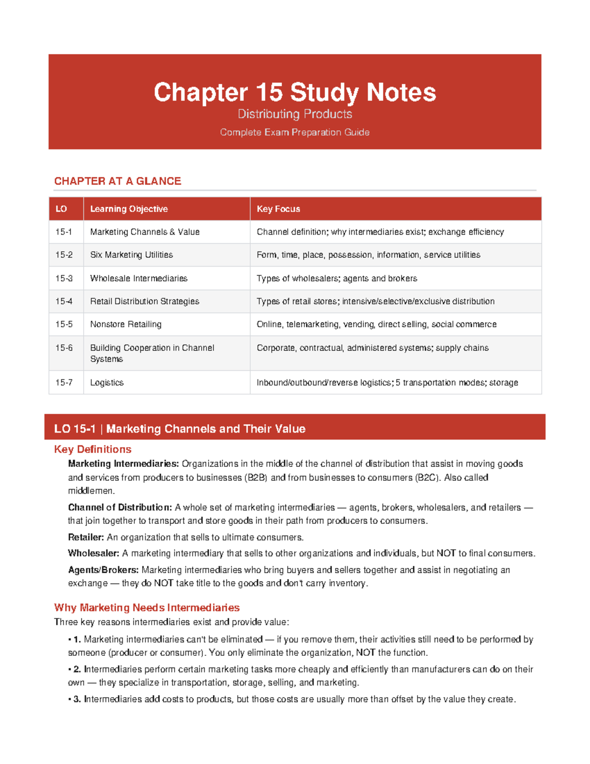 Chapter 15 Study Notes: Distributing Products Exam Prep Guide - Studocu
