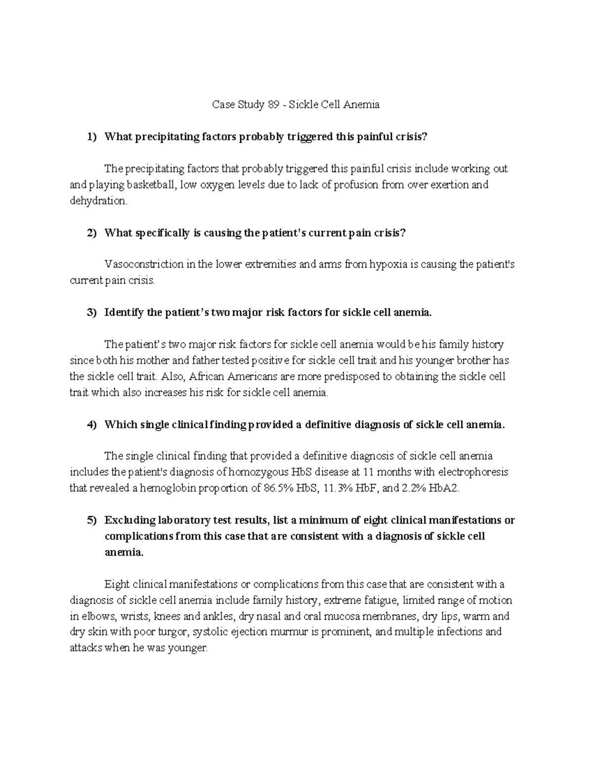 Case Study 89: Understanding Sickle Cell Anemia Crisis Factors - Studocu