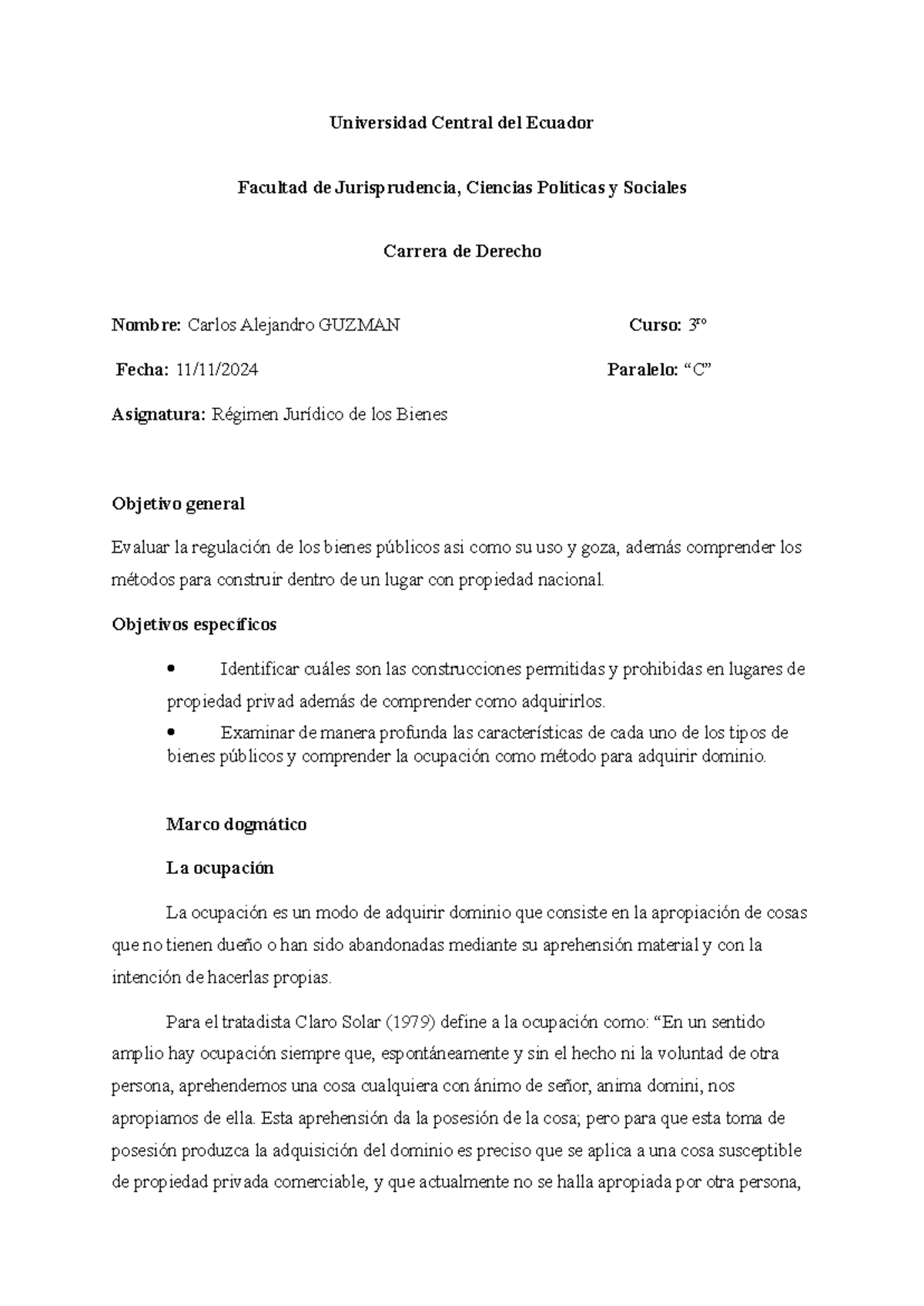 Ocupación y Regulación de Bienes Públicos - 3ro C - Carlos Guzman - Document Preview