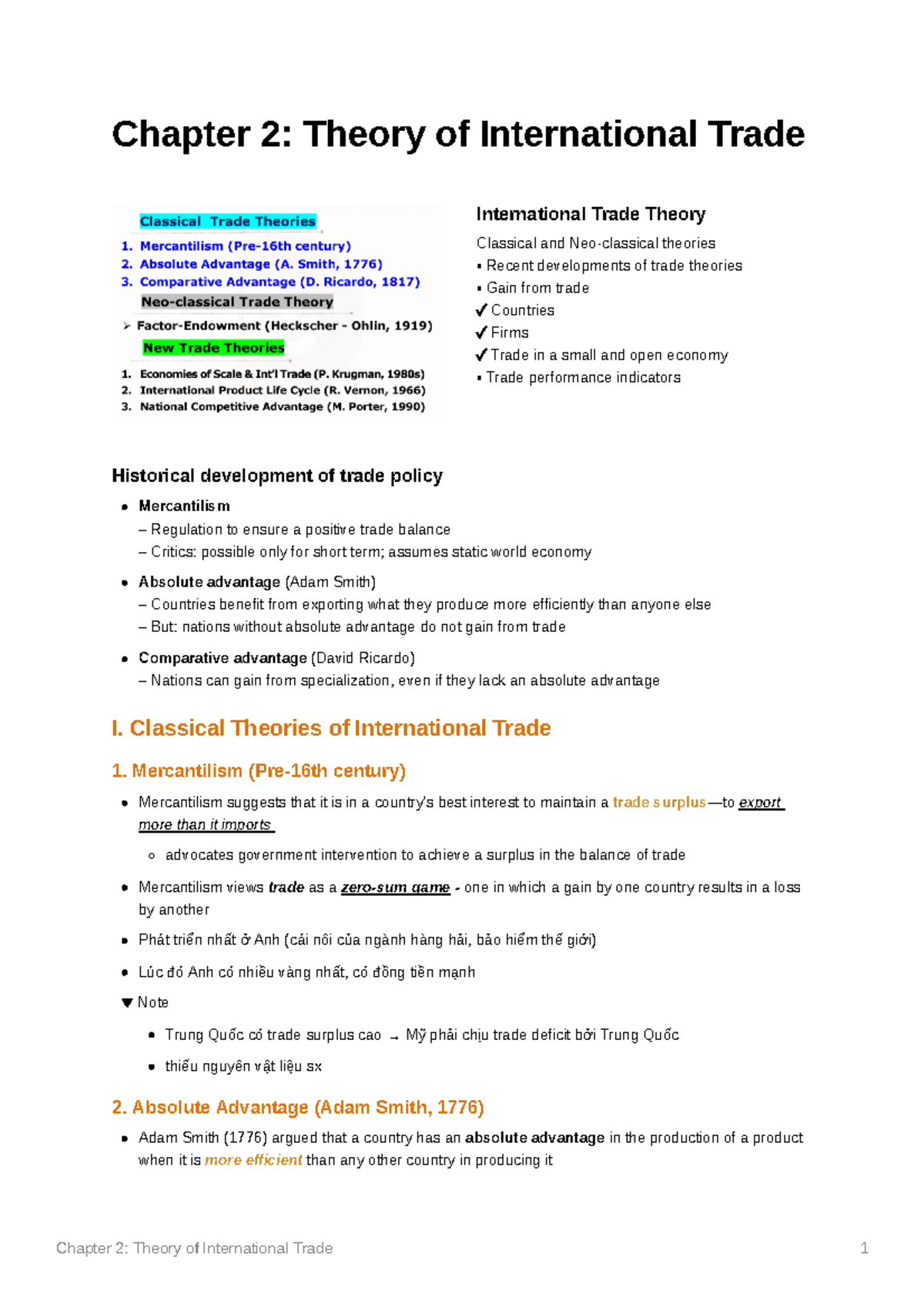 Chapter 2: International Trade Theory Insights - ECON101 Notes - Studocu