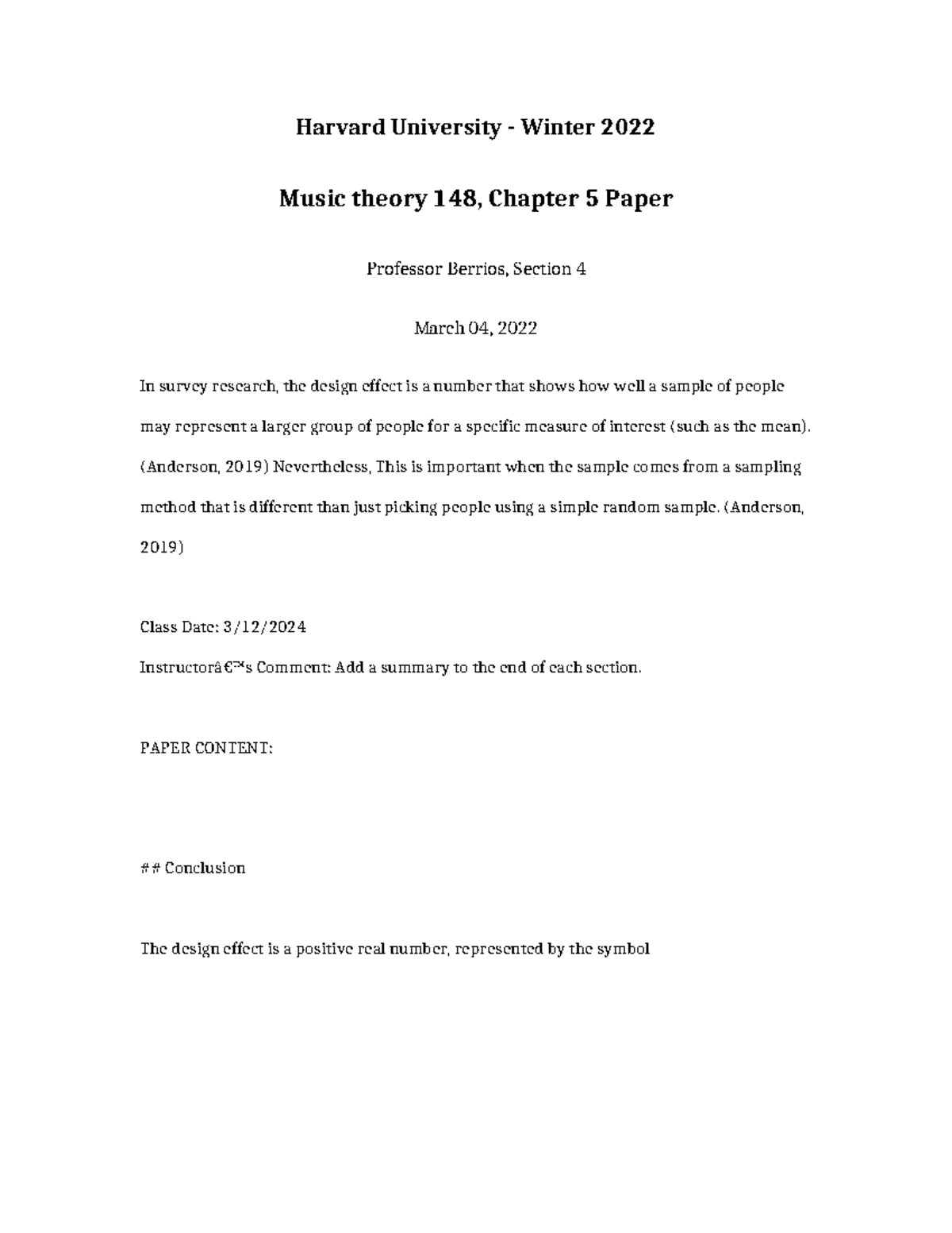 Music Theory 148: Chapter 5 Paper on Design Effect Analysis - Studocu