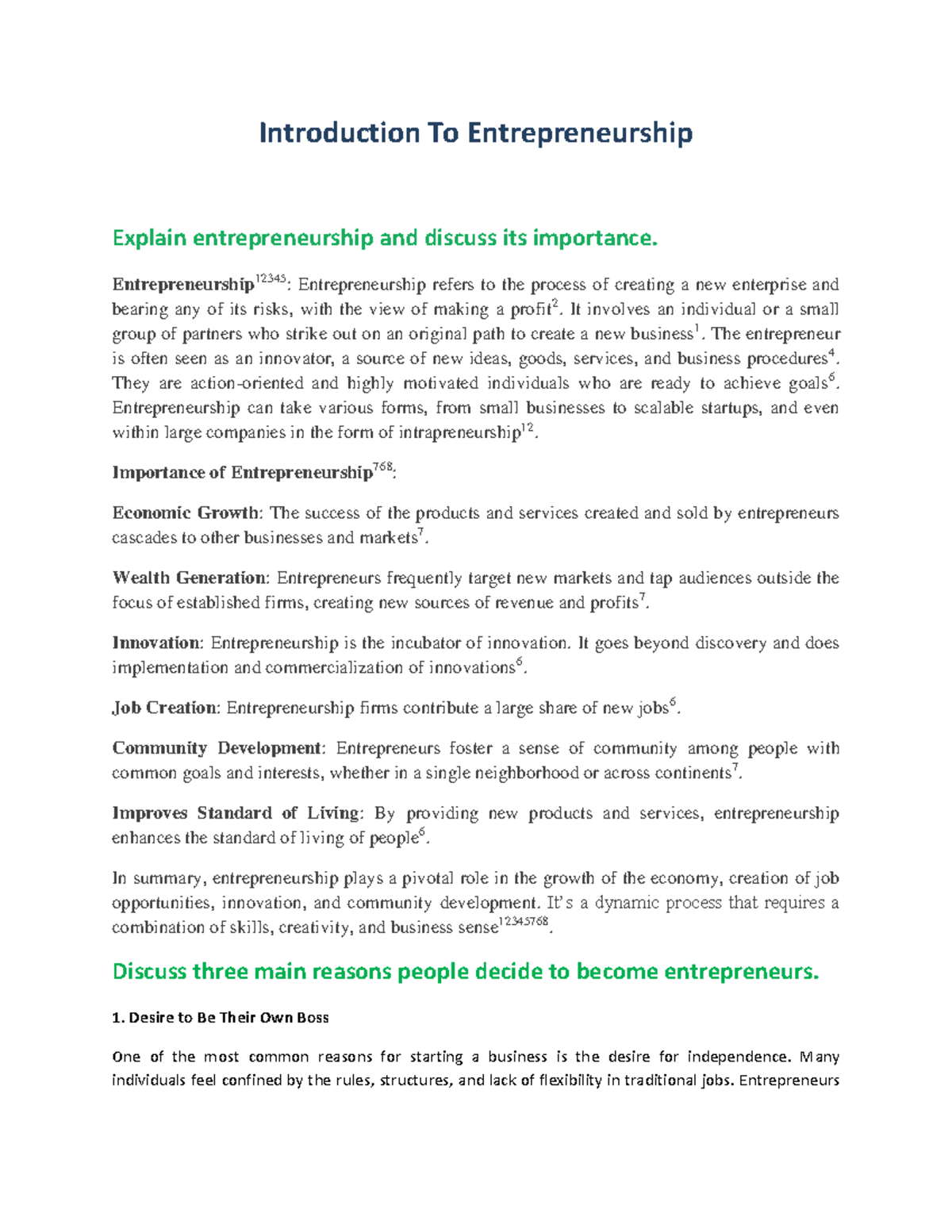 Entrepreneurship 12345: Key Concepts from Chapter 1 Introduction - Studocu