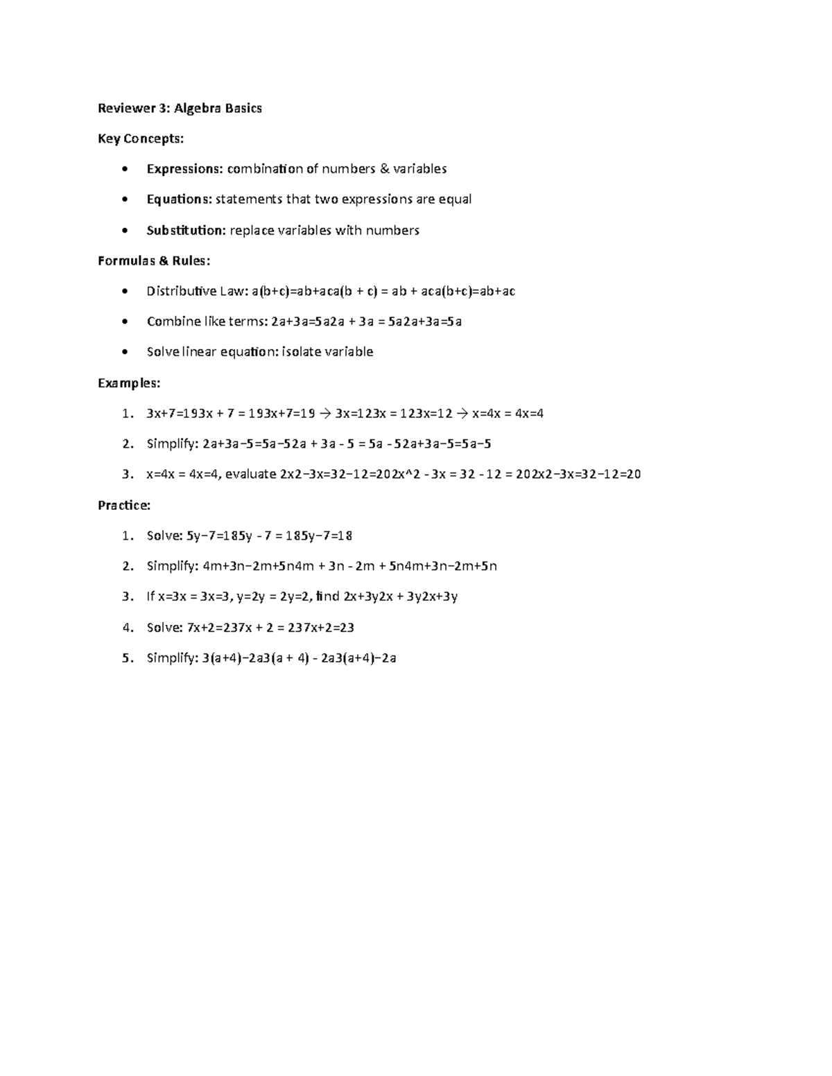 Reviewer 3 - math rev - Reviewer 3: Algebra Basics Key Concepts ...