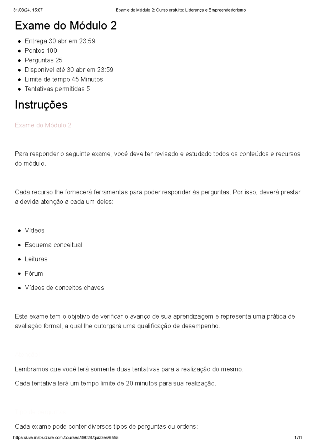 Exame do Módulo 2 - Curso Gratuito de Liderança e Empreendedorismo ...